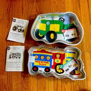 Wilton cake pans. Tractor and train set